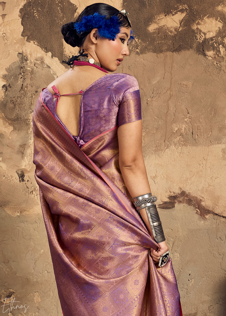 Muted Mauve Traditional Brocade Silk Saree