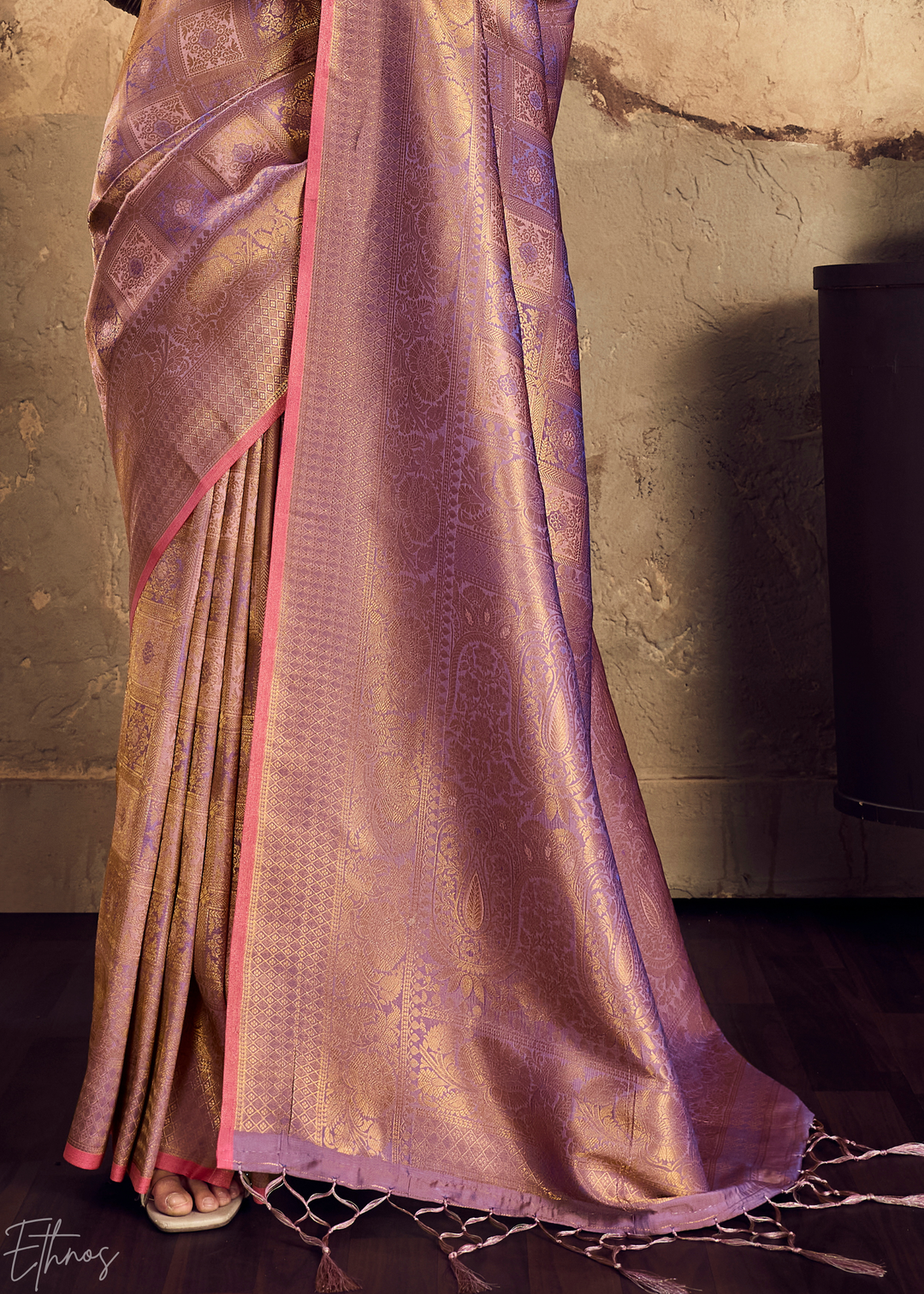 Muted Mauve Traditional Brocade Silk Saree
