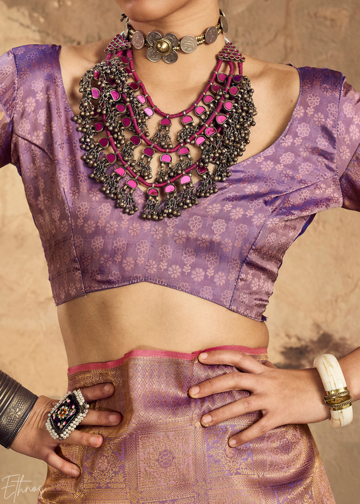 Muted Mauve Traditional Brocade Silk Saree