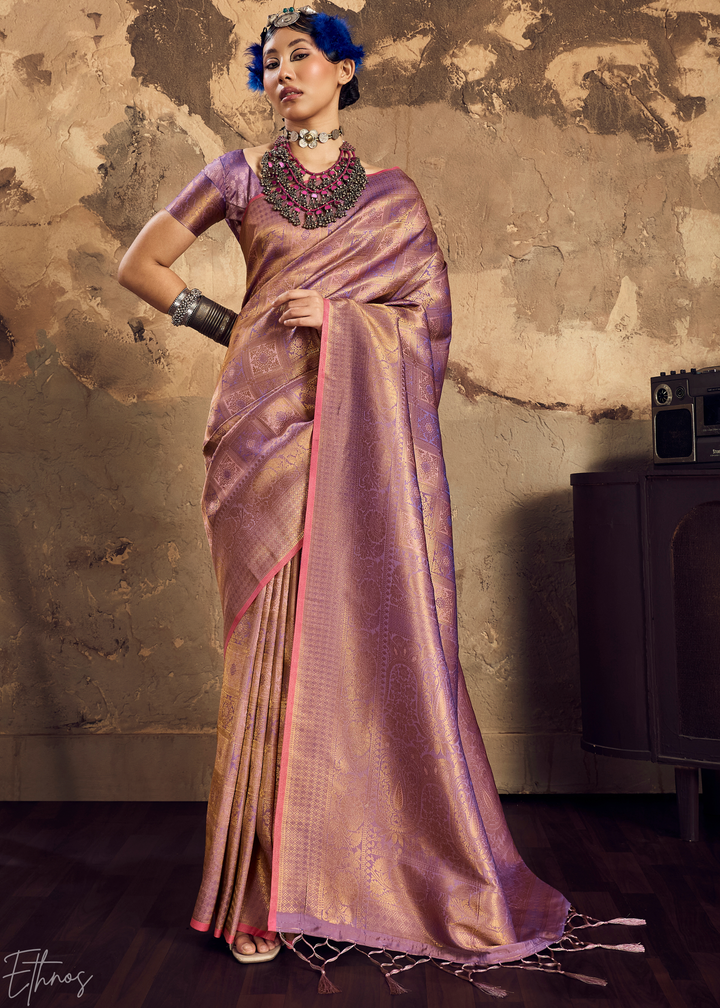 Muted Mauve Traditional Brocade Silk Saree