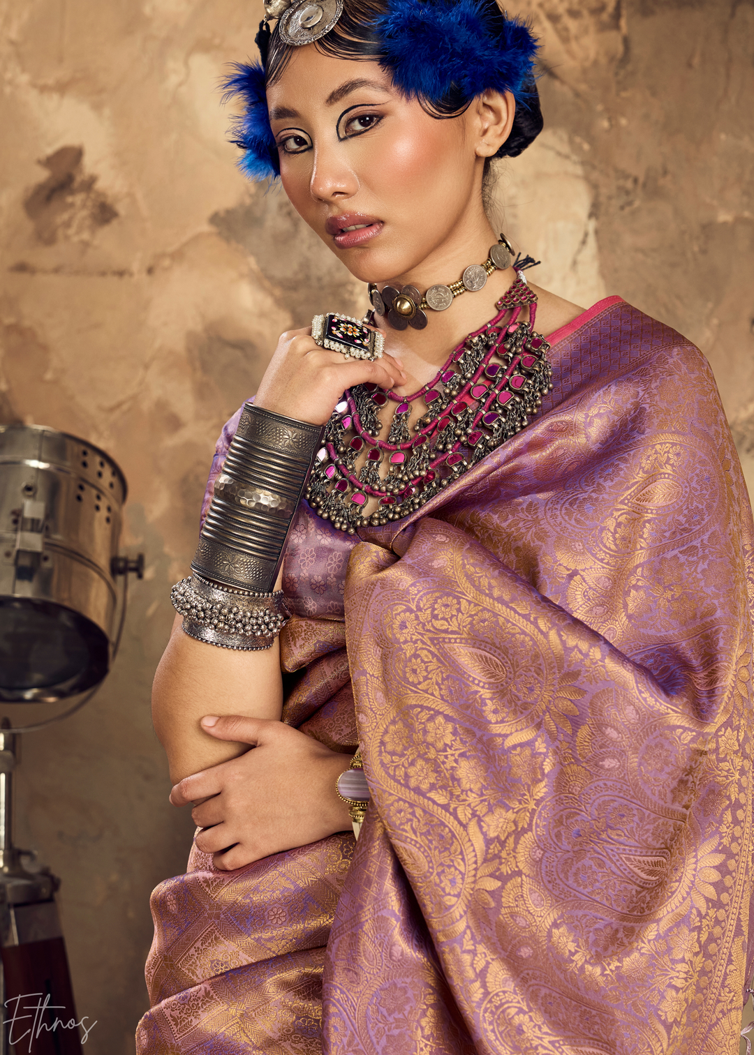 Muted Mauve Traditional Brocade Silk Saree