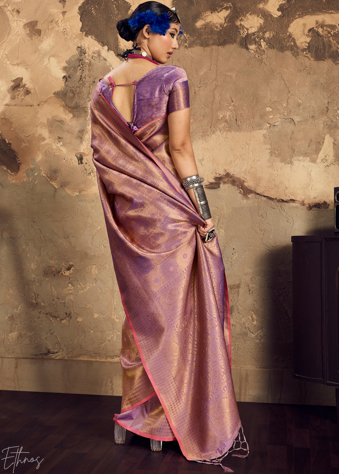 Muted Mauve Traditional Brocade Silk Saree