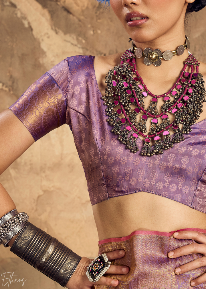 Muted Mauve Traditional Brocade Silk Saree