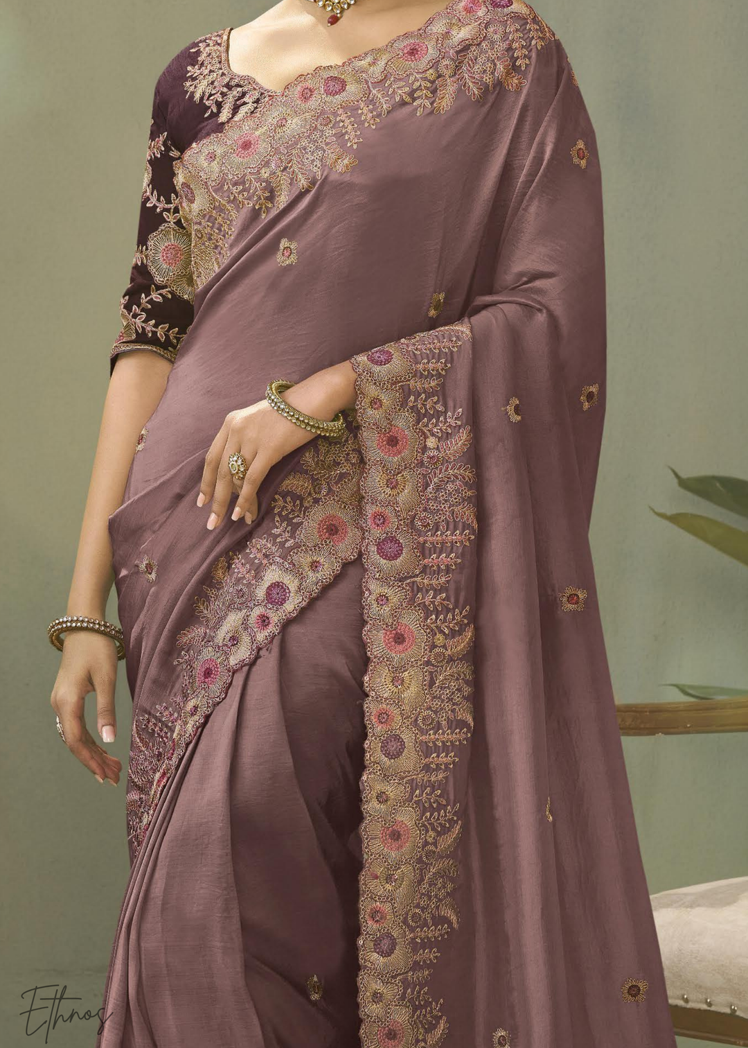 Muted Orchid Woven Scallop Border Upada Silk Saree