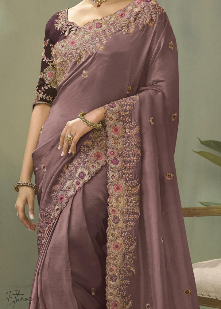 Muted Orchid Woven Scallop Border Upada Silk Saree