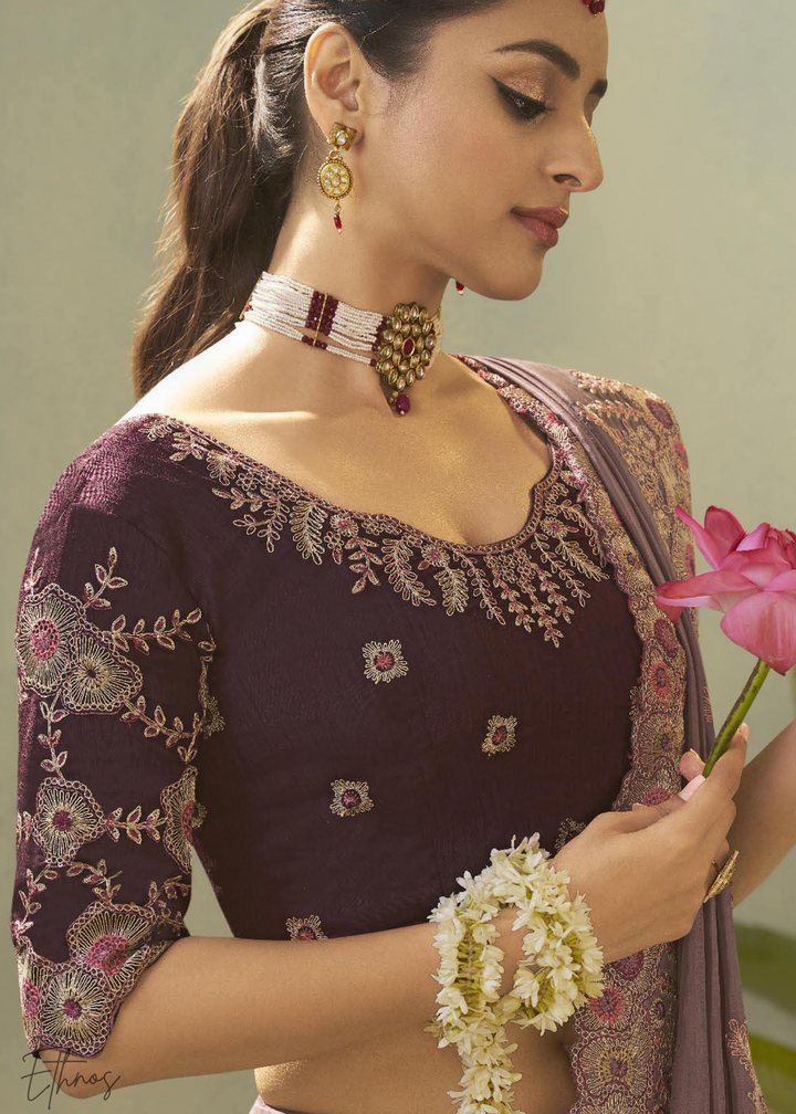 Muted Orchid Woven Scallop Border Upada Silk Saree