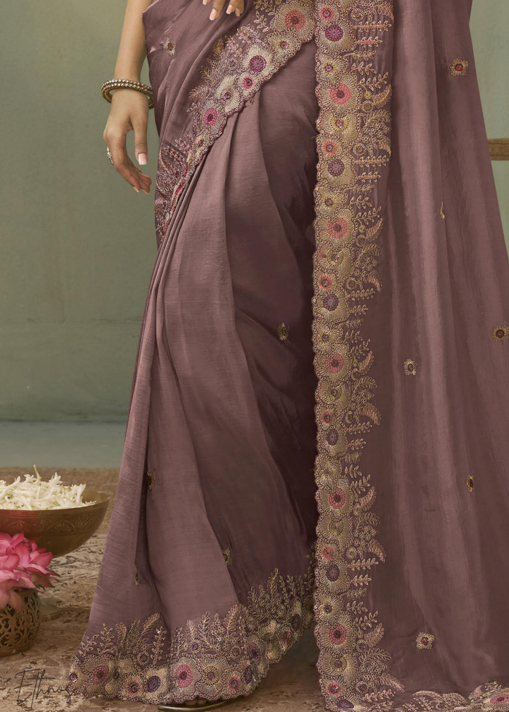 Muted Orchid Woven Scallop Border Upada Silk Saree