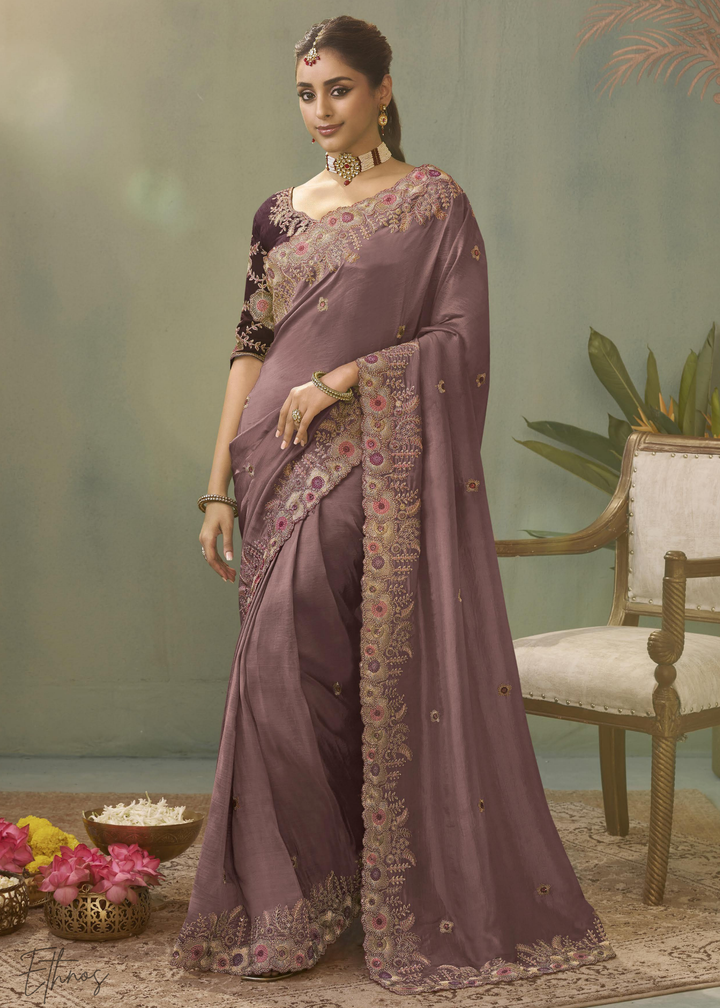 Muted Orchid Woven Scallop Border Upada Silk Saree