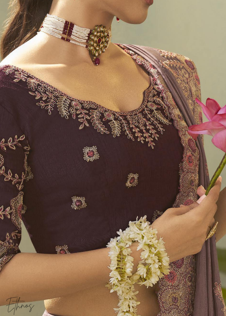 Muted Orchid Woven Scallop Border Upada Silk Saree