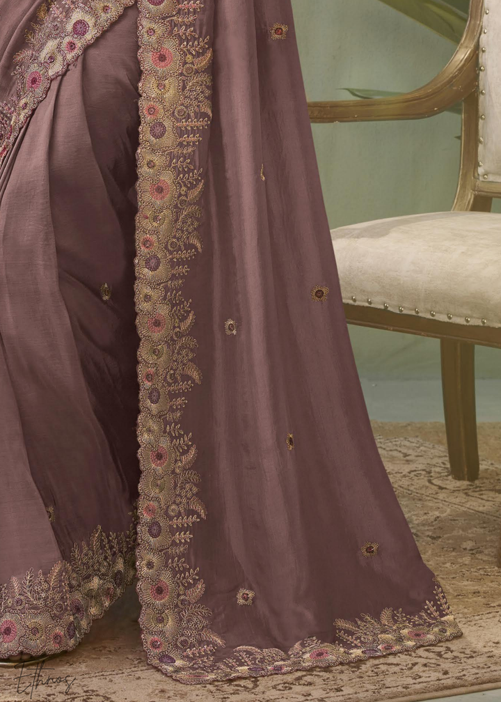 Muted Orchid Woven Scallop Border Upada Silk Saree