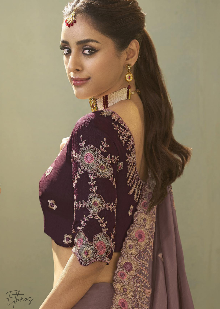 Muted Orchid Woven Scallop Border Upada Silk Saree