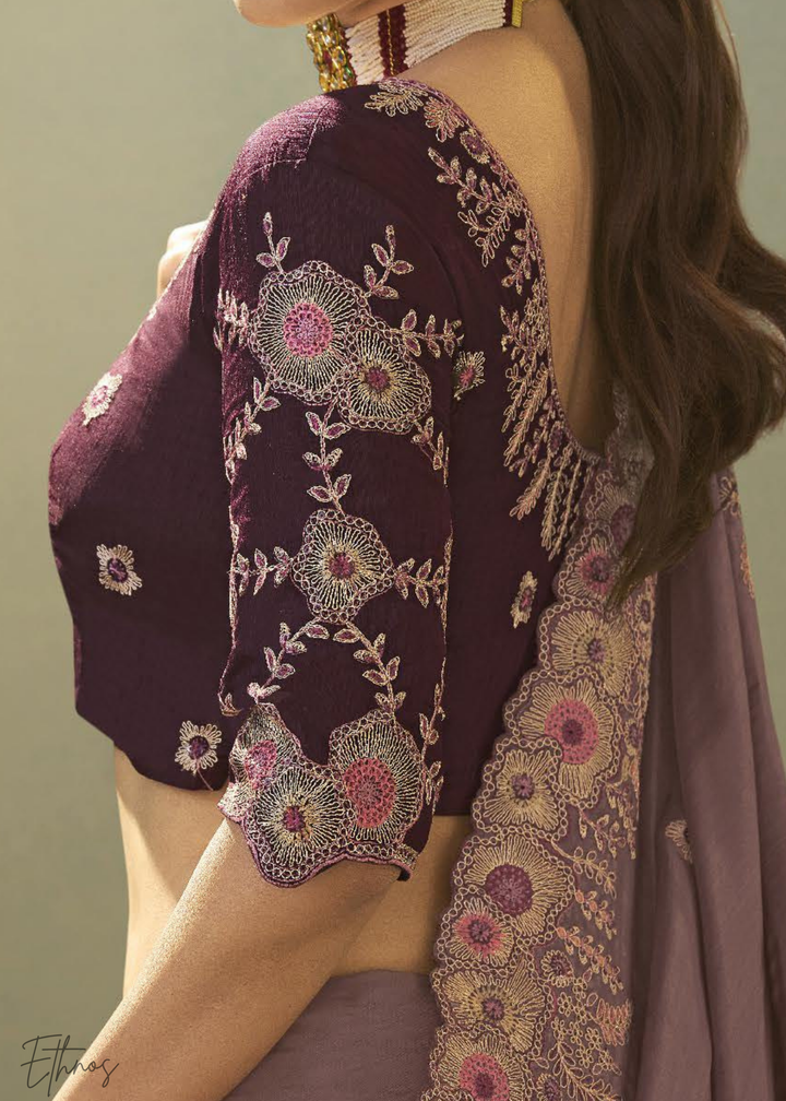 Muted Orchid Woven Scallop Border Upada Silk Saree