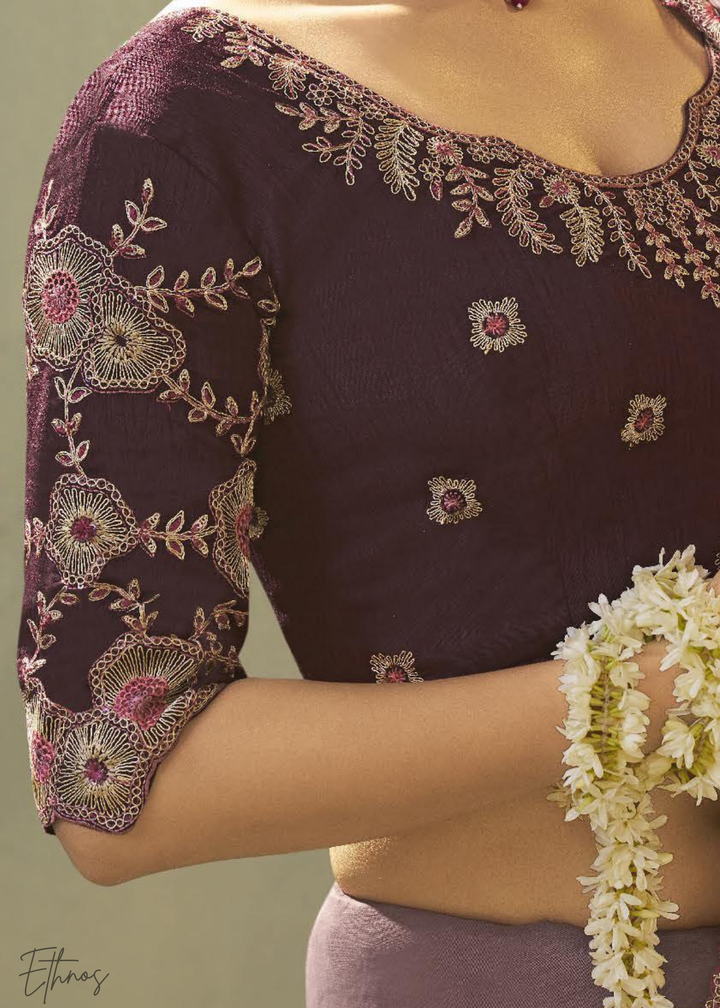 Muted Orchid Woven Scallop Border Upada Silk Saree