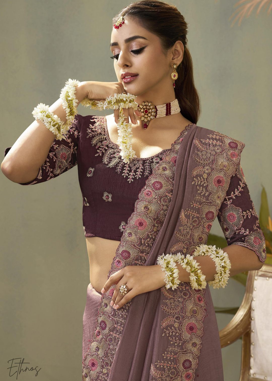 Muted Orchid Woven Scallop Border Upada Silk Saree