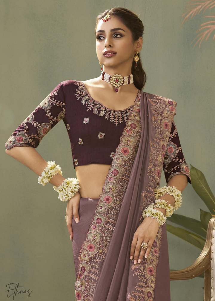 Muted Orchid Woven Scallop Border Upada Silk Saree
