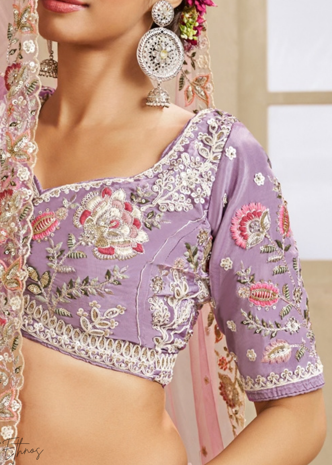 Muted Amethyst Radiant Blossom Satin Lehenga