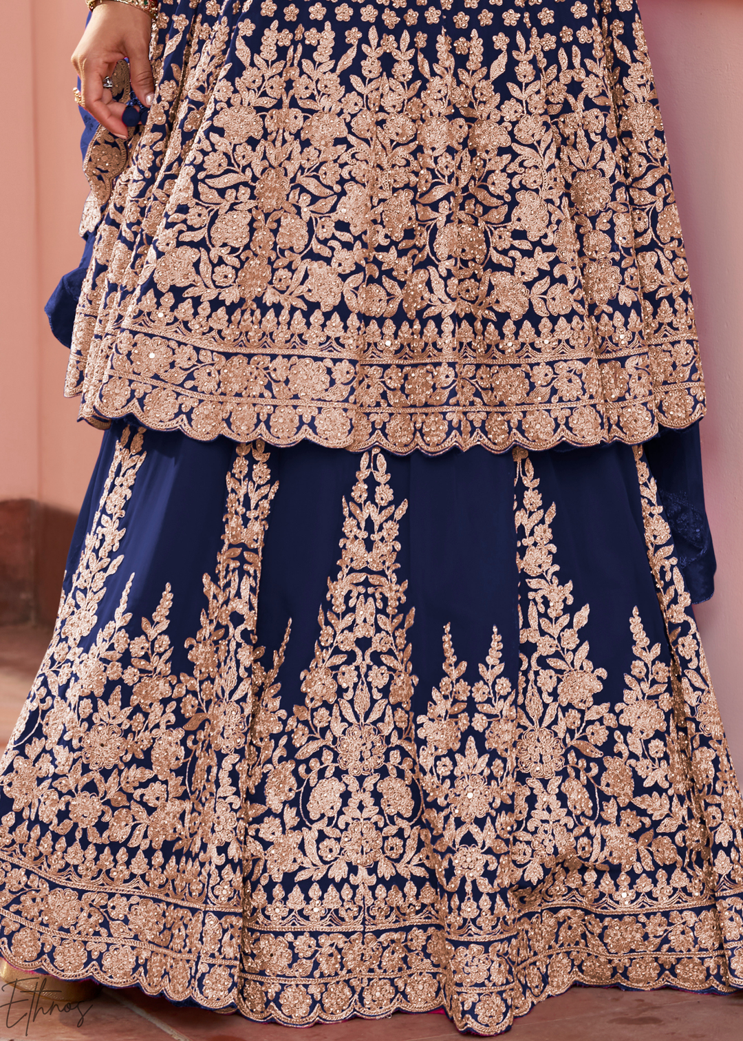 Navy Blue Georgette Anarkali Lehenga Suit