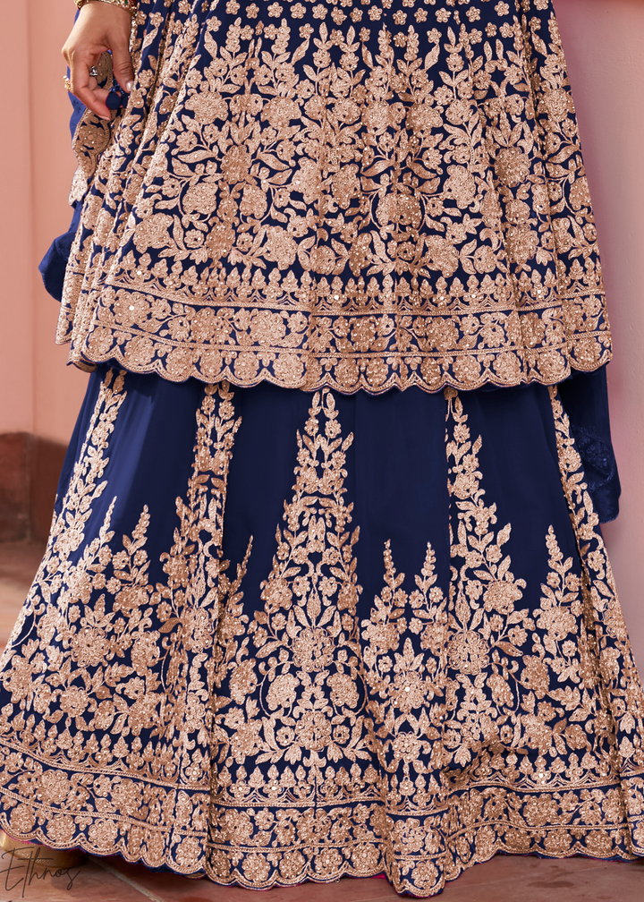 Navy Blue Georgette Anarkali Lehenga Suit