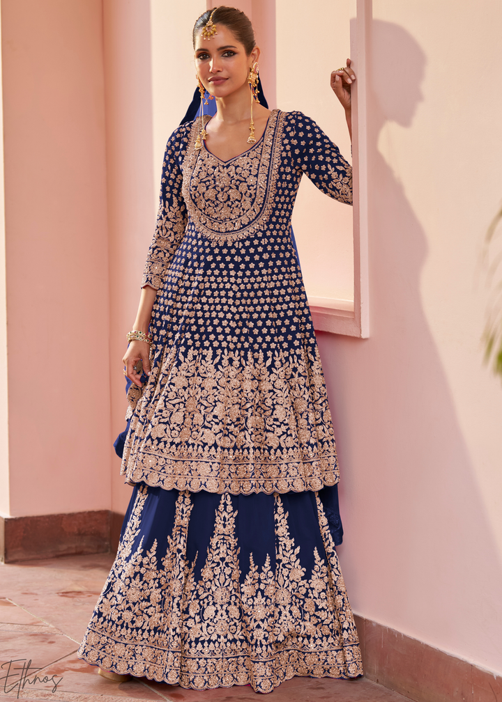 Navy Blue Georgette Anarkali Lehenga Suit
