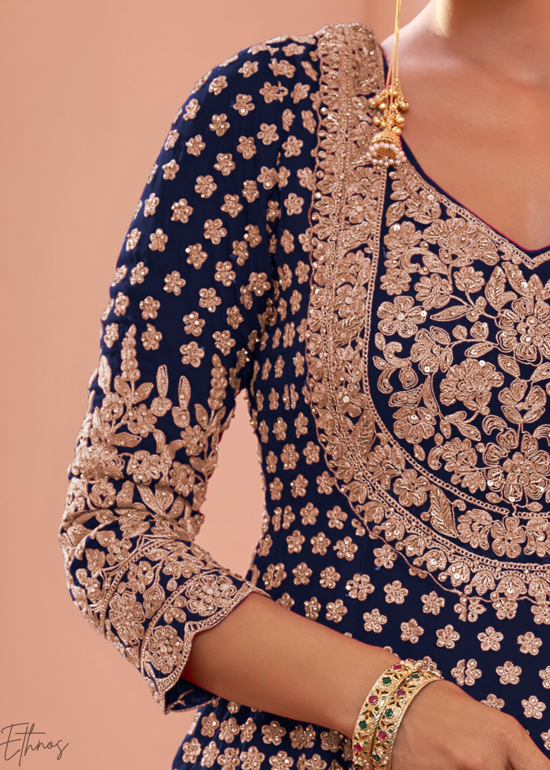 Navy Blue Georgette Anarkali Lehenga Suit