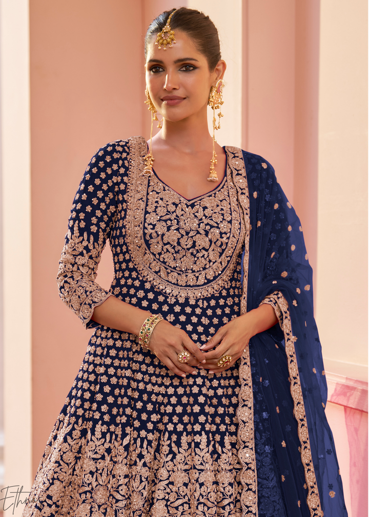 Navy Blue Georgette Anarkali Lehenga Suit