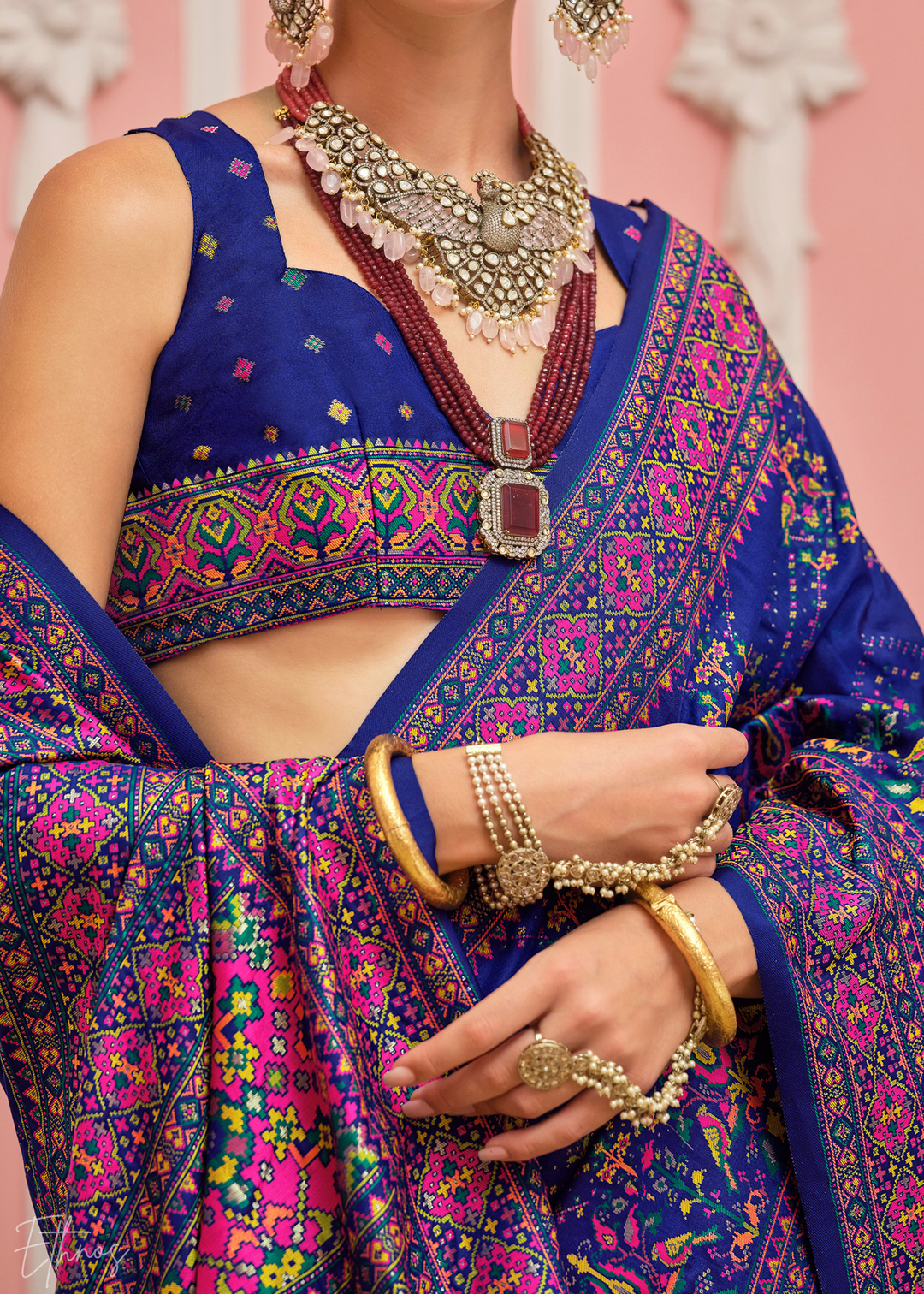 Navy Blue Kashmiri Silk Saree