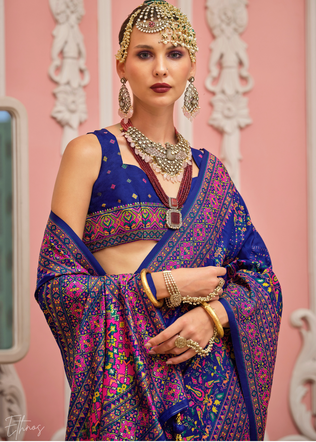 Navy Blue Kashmiri Silk Saree