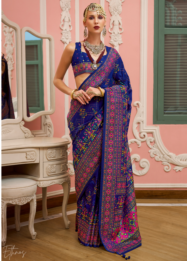 Navy Blue Kashmiri Silk Saree
