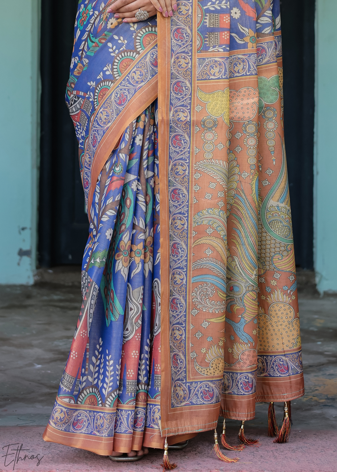 Navy Blue Royal Heritage Cotton Linen Saree