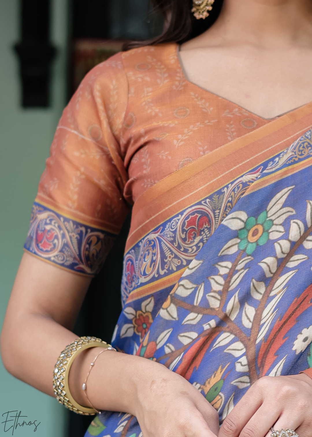 Navy Blue Royal Heritage Cotton Linen Saree
