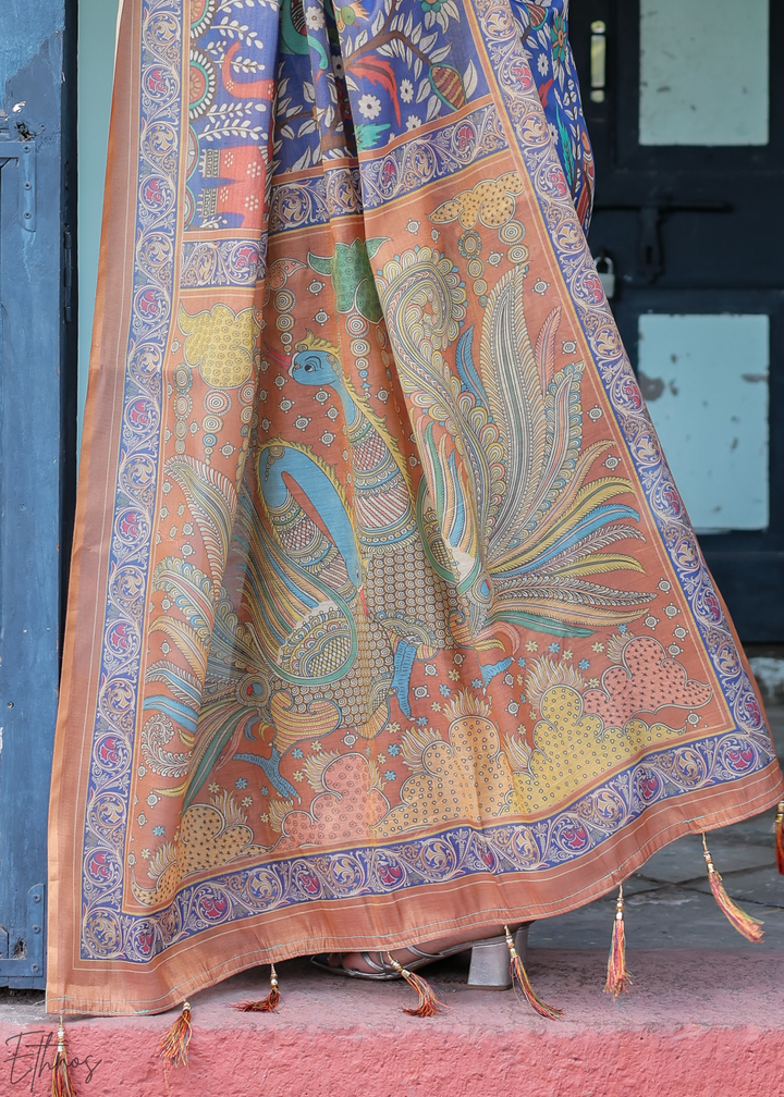 Navy Blue Royal Heritage Cotton Linen Saree