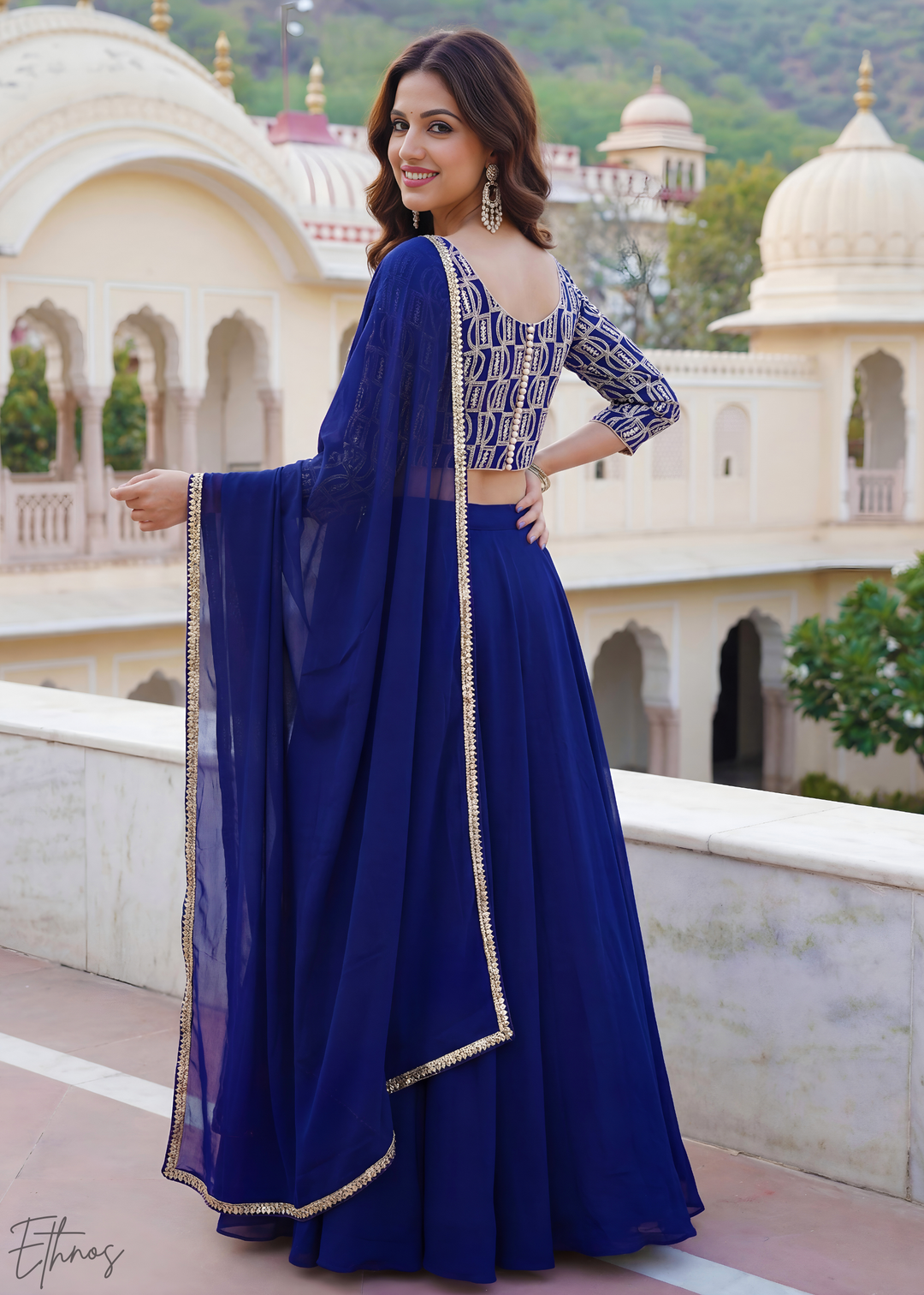Navy Blue Sequins Georgette Lehanga