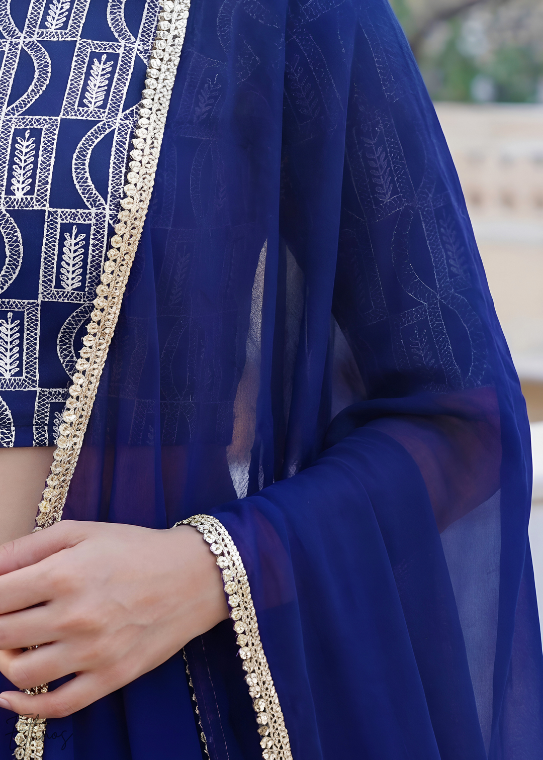 Navy Blue Sequins Georgette Lehanga