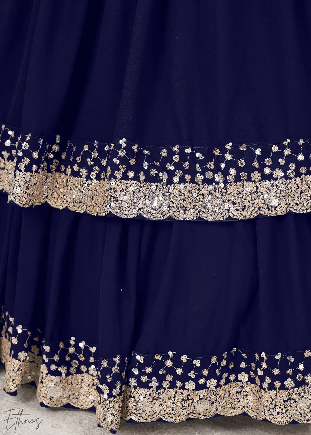 Navy Blue Sequins Georgette Lehenga