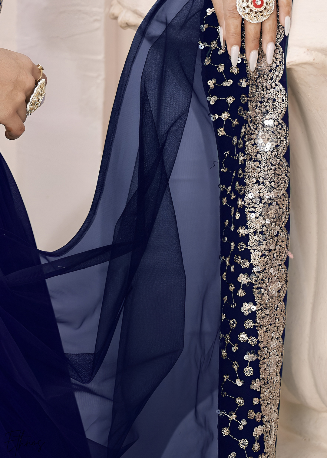 Navy Blue Sequins Georgette Lehenga