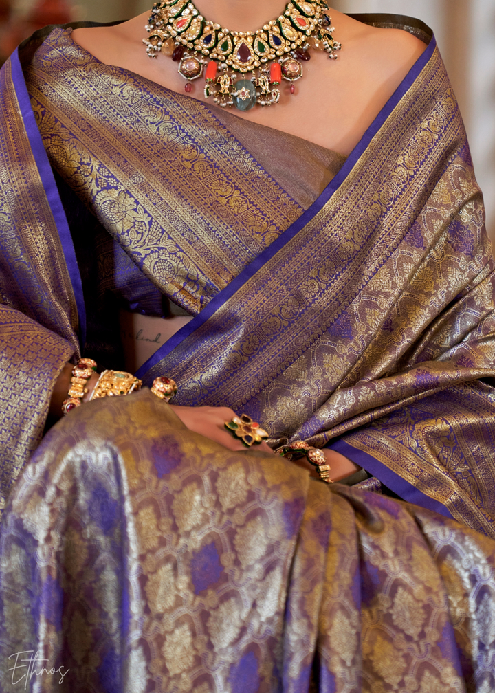 Navy Blue Tissue Dharmavaram Silk Saree