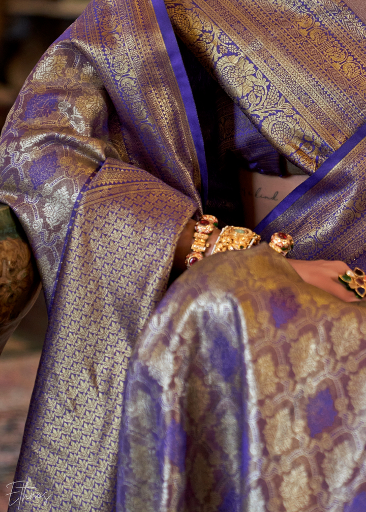 Navy Blue Tissue Dharmavaram Silk Saree