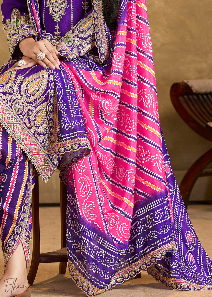 Navy Blue Glaze Printed Chinon Dhoti Suit