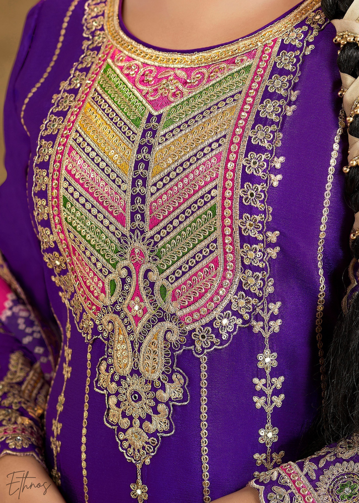 Navy Blue Glaze Printed Chinon Dhoti Suit