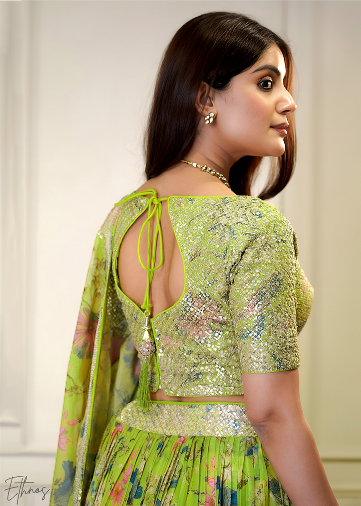Neon Botanical Bloom Organza Lehenga