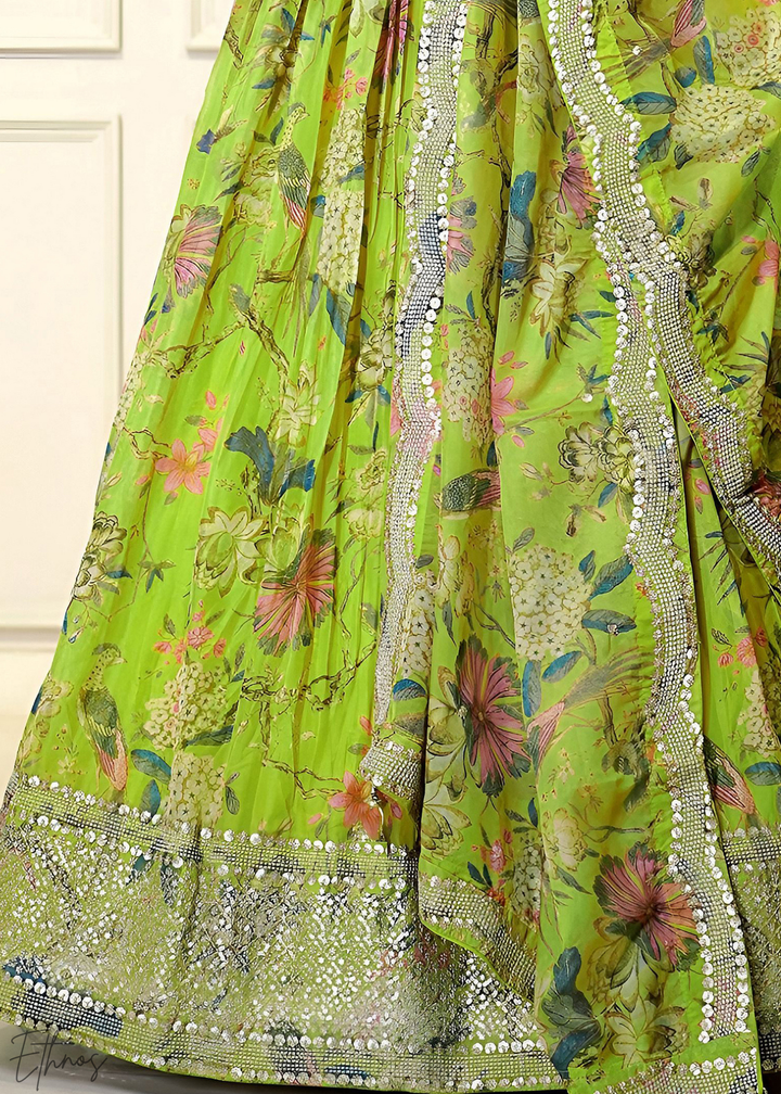 Neon Botanical Bloom Organza Lehenga