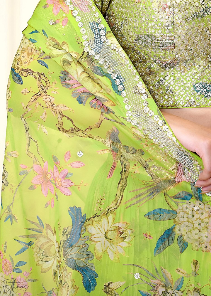 Neon Botanical Bloom Organza Lehenga