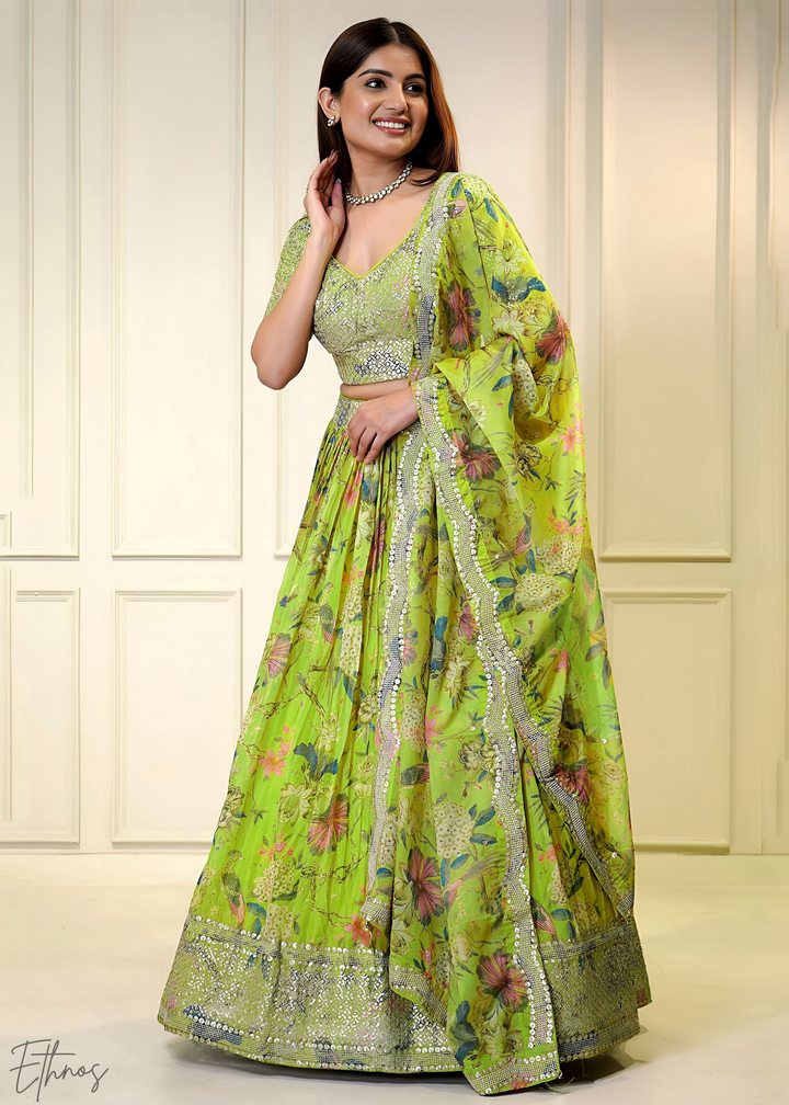 Neon Botanical Bloom Organza Lehenga