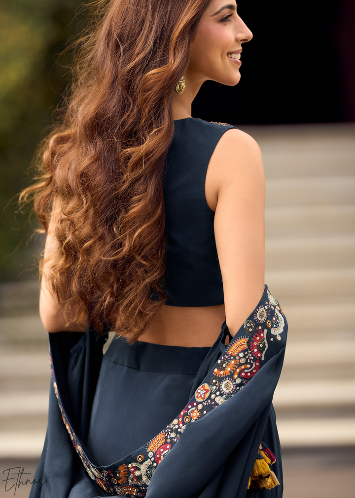 Obsidian Baroque Filigree Faux Georgette Fusion Cape Skirt set
