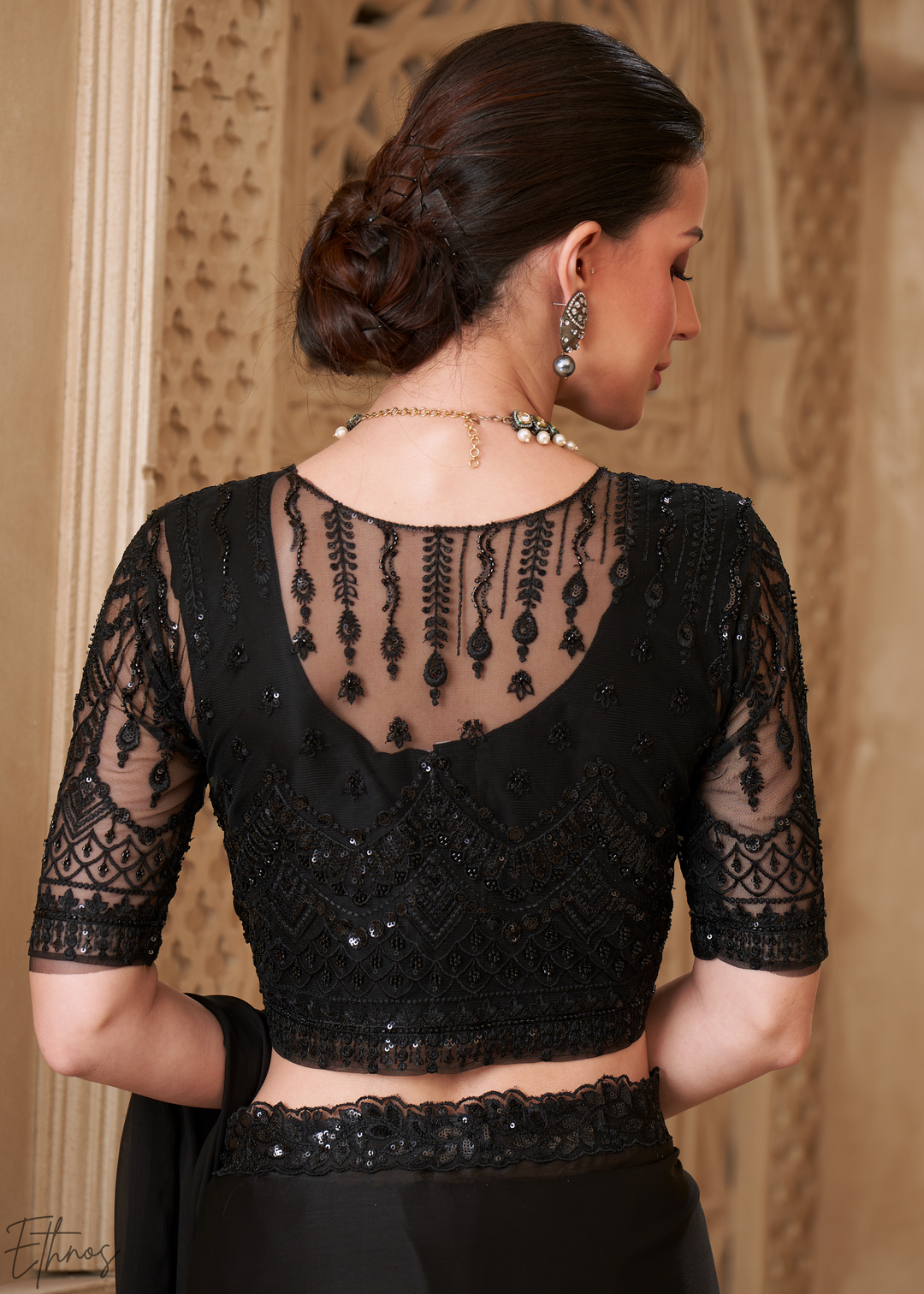 Obsidian Black Classic Border Satin Georgette Saree