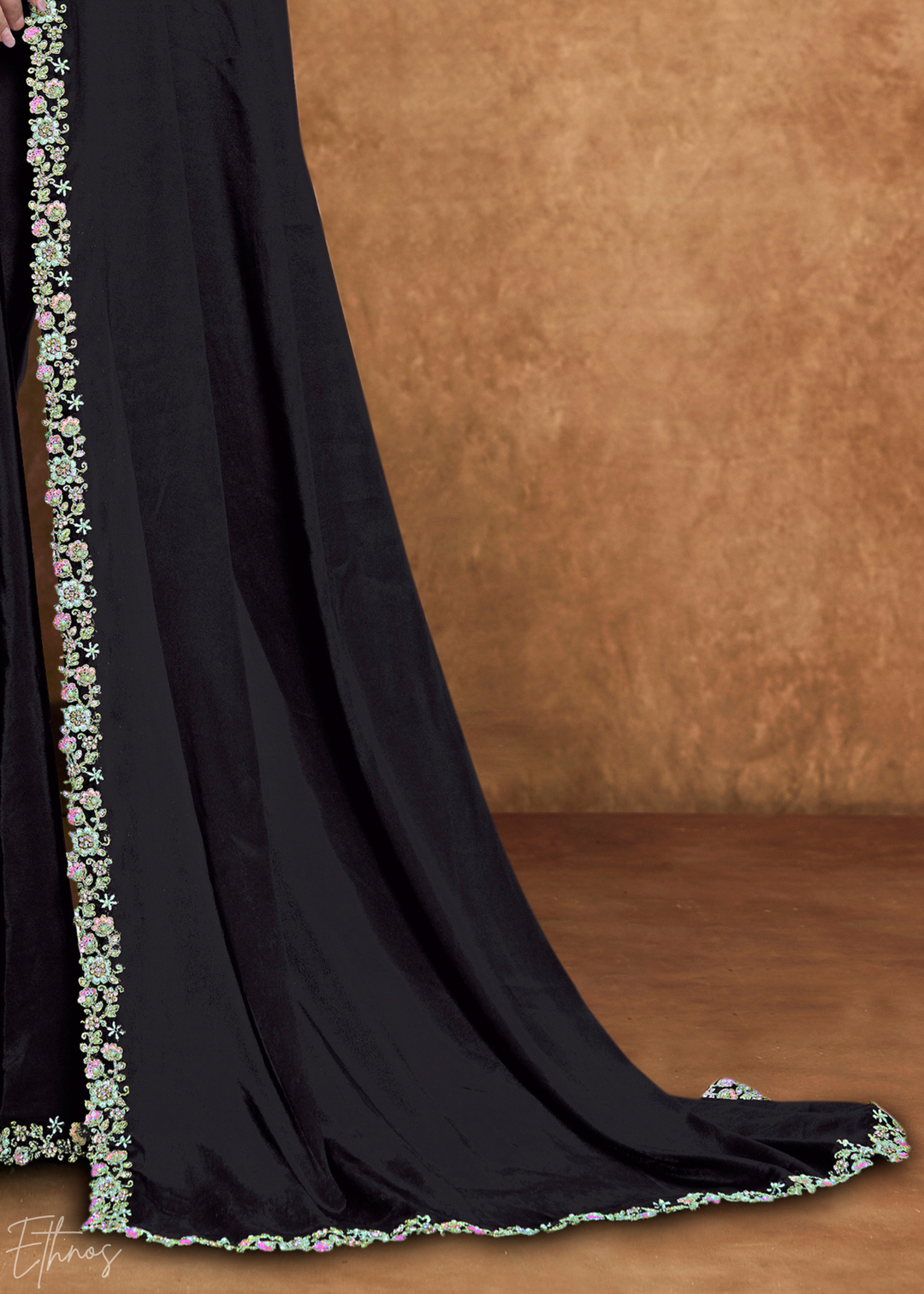 Obsidian Black Sequin Embroidered Organza Satin Saree