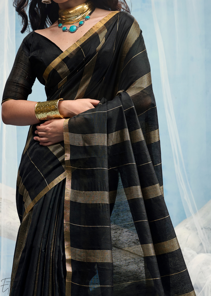 Obsidian Filigree Jamdani Pallu Munga Cotton Saree