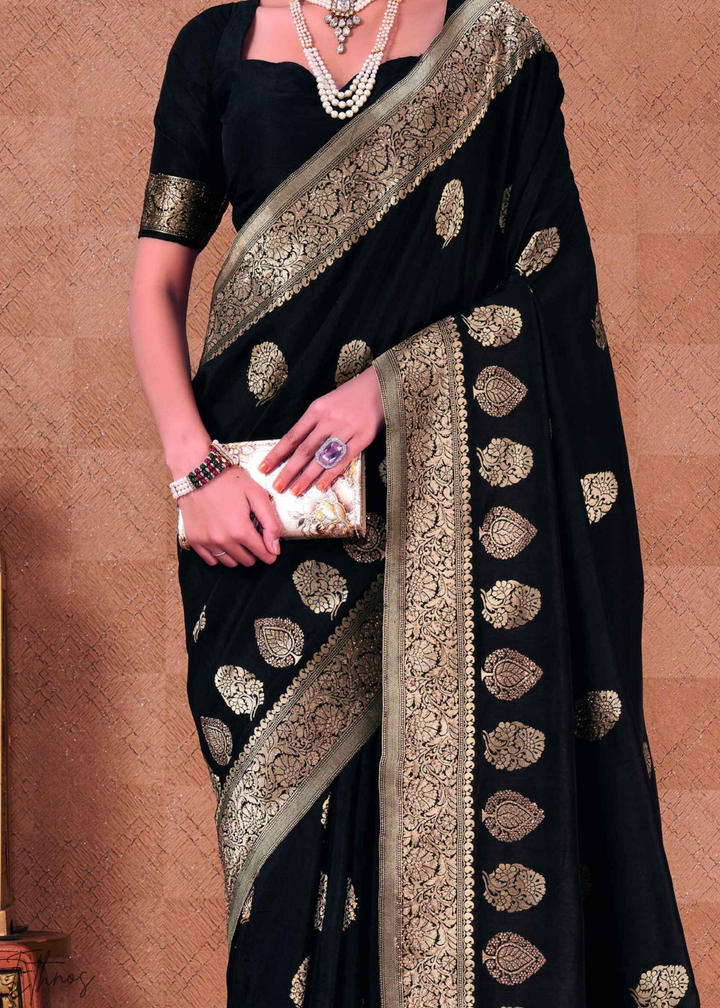Obsidian Gold-Loomed Poly-Viscose Silk Saree
