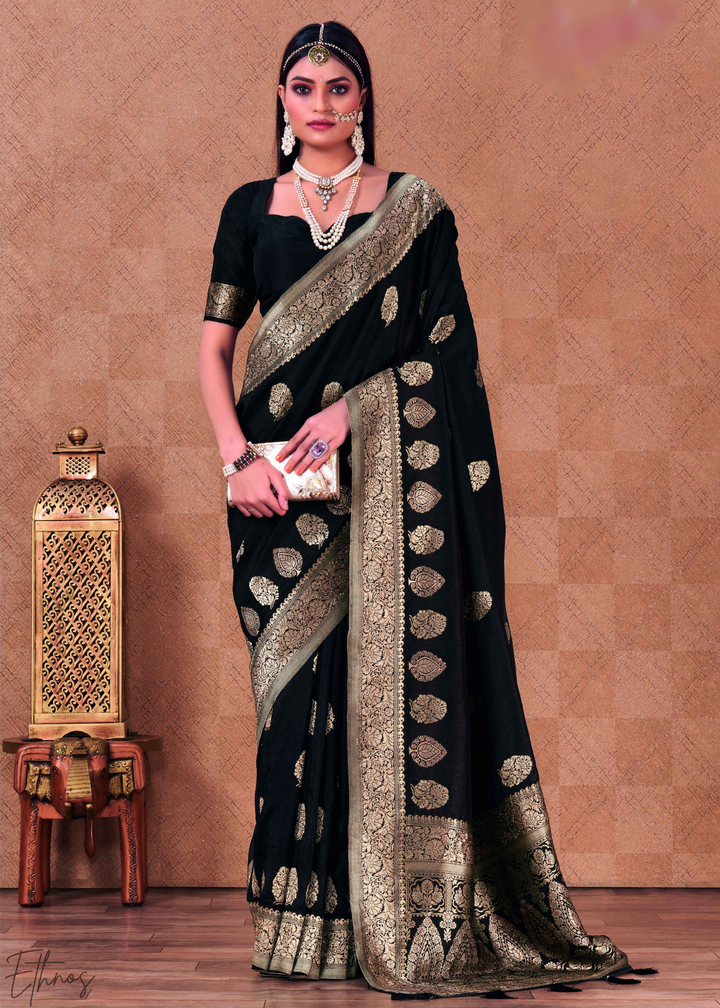 Obsidian Gold-Loomed Poly-Viscose Silk Saree