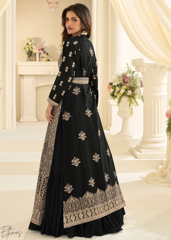 Obsidian Imperial Vine Chinon Silk Jacket Gown Set
